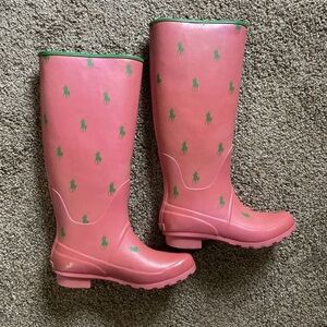 Polo Ralph Lauren Size 7 Rain Boots Pink Green Pony Rubber Boots Perla